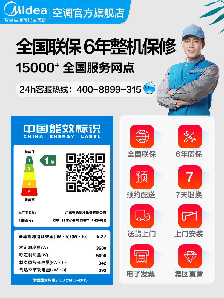 美的冷静星Ⅱ挂机1.5匹一级空调 美的空调空调