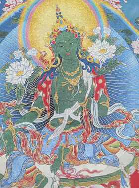 古玩杂项旧藏唐卡绿度母挂画装饰画客厅书房茶室挂画