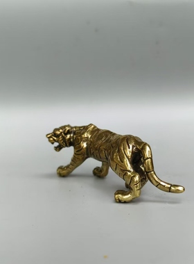 古玩收藏复古合金铜实心桌面老虎摆件复古生肖虎虎生威茶宠