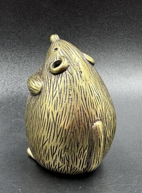 古玩杂项收藏恭喜发财大肚子胖老鼠小铜器招财生肖鼠小玩物摆件