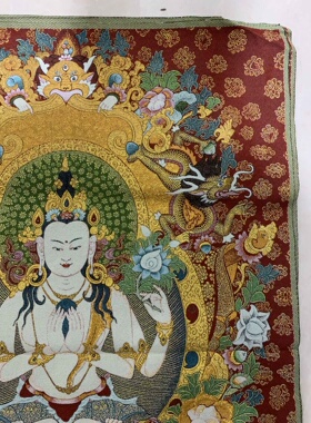 古玩杂项旧藏刺绣四臂观音挂画装饰画客厅书房茶室挂画