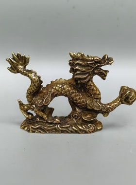 合金龙摆件龙青龙工艺品客厅办公室中式五爪金龙聚宝盆龙装饰品