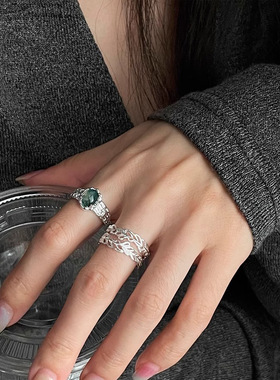 天然水草玛瑙纯银戒指不撞款小众