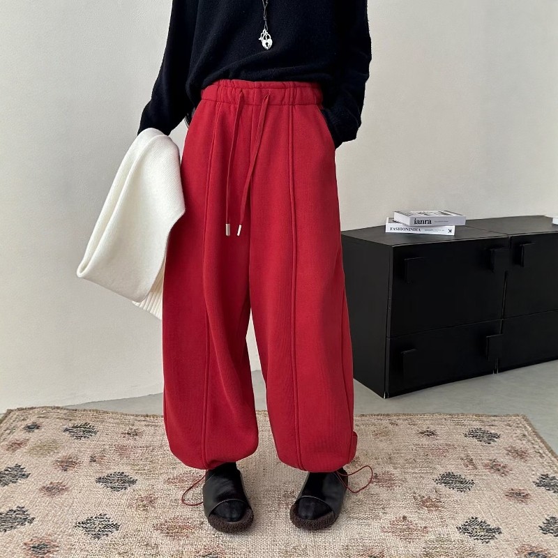 灰色束脚两穿抽绳休闲裤女2025年冬季新款加绒加厚宽松棉阔腿裤子,淘宝优惠券,粉丝福利购,淘宝优惠卷