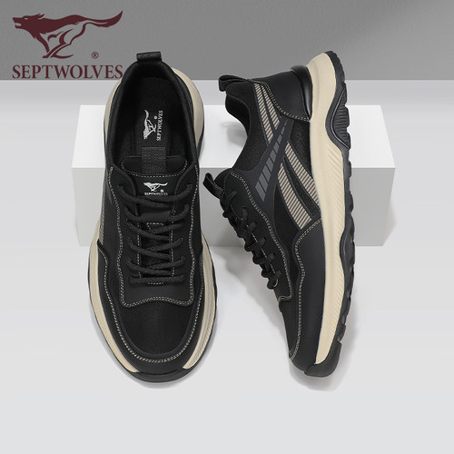 七匹狼男鞋男士运动鞋2025新款冬季加绒保暖休闲鞋男黑色厚底鞋子 - 图3