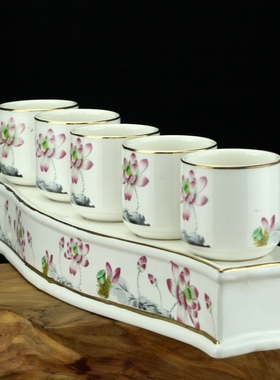 三连杯五连杯描金荷花供水杯酒杯