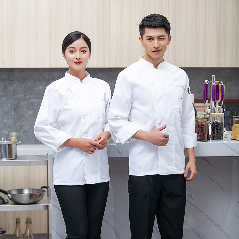 酒店厨师工作服长袖棉质餐饮厨师服长袖男女蛋糕烘培店工装定制_虎窝淘