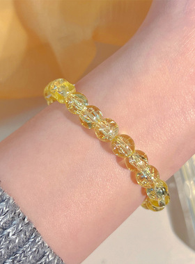 天然水晶手链黄水晶手串钛晶手饰女生黄发晶情侣转运珠礼物送女友