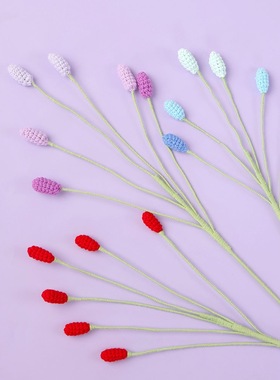 成品手工花束钩织花仿真花毛线钩织编织六头铃铛果花家居摆件