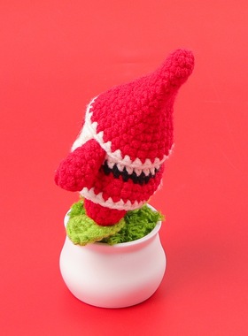 成品手工编织毛线圣诞老人公仔盆栽圣诞节礼物家居装饰摆件小礼物