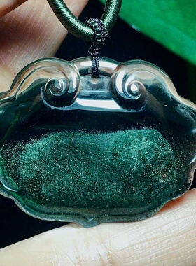 天然白水晶绿幽灵雕刻如意锁吊坠项链