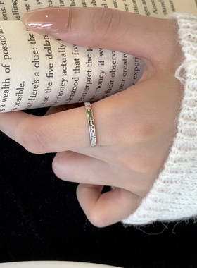 s925纯银ins小众设计感心率戒指女简约时尚心电图开口戒