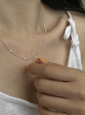 S925纯银意大利闪光小方块项链女ins时髦极简百搭闪珠叠戴锁骨链