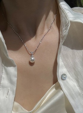 s925纯银法式轻奢波光粼粼施家珍珠项链气质高级感百搭