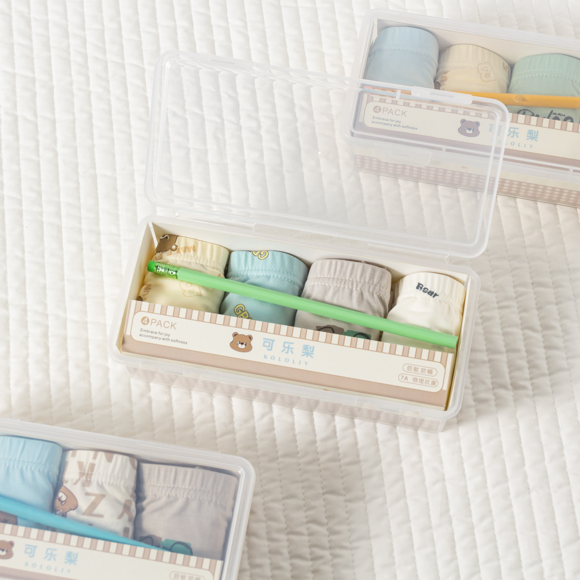 可乐梨谷尼熊4条收纳盒儿童内裤四角裤女童平角便当盒铅笔莫代尔,淘宝优惠券,粉丝福利购,淘宝优惠卷