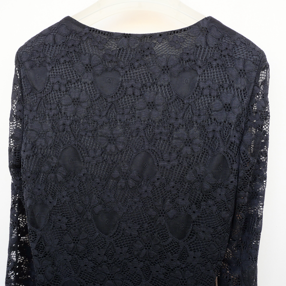 拉系/S专柜断码女春秋舒柔锦纶弹力修身长袖蕾丝针织衫5A3296黑色 - 图2