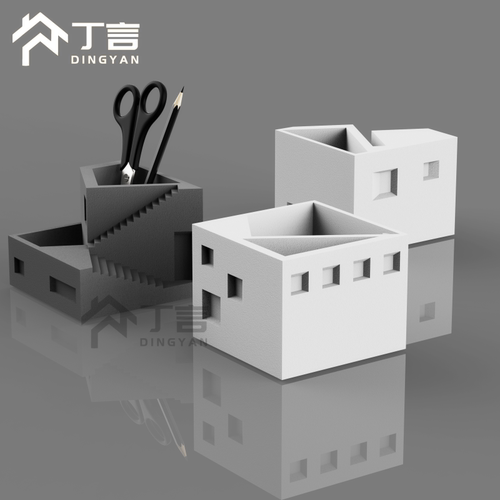 【丁言】北欧ins水泥创意笔筒微型建筑微缩摆件办公室桌面收纳盒 - 图1