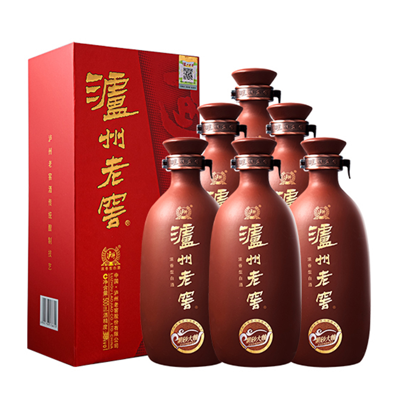 泸州老窖紫砂大曲(红)38度500ml*6瓶整箱 浓香型白酒婚宴喜送礼袋