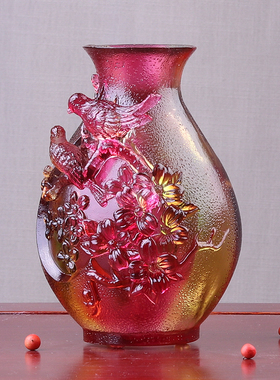 琉璃花瓶摆件梅花喜鹊喜上眉梢中式佛堂供奉鲜花插花花瓶桌面摆放