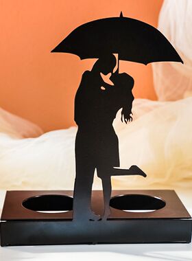 黑色铁艺情侣雨伞烛台 卧室书桌氛围感情侣桌面装饰小摆件