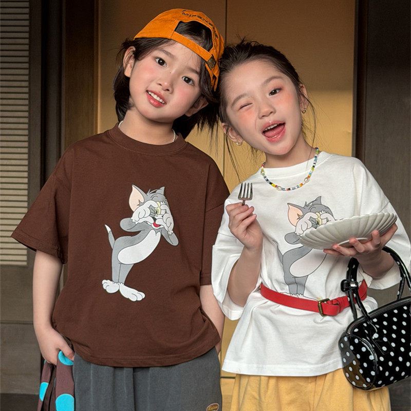 儿童卡通老鼠印花短袖春季新品韩系男女童休闲宽松圆领T恤上衣潮,淘宝优惠券,粉丝福利购,淘宝优惠卷