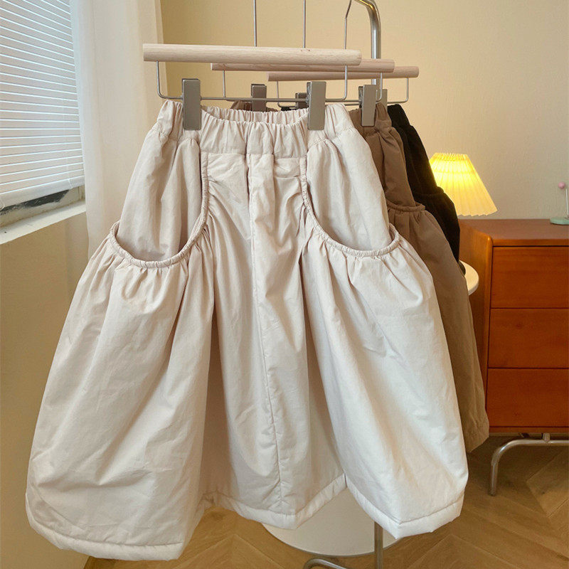 韩系女童复古纯色加厚棉裙冬季新品小女孩保暖大口袋夹棉半身裙潮,淘宝优惠券,粉丝福利购,淘宝优惠卷