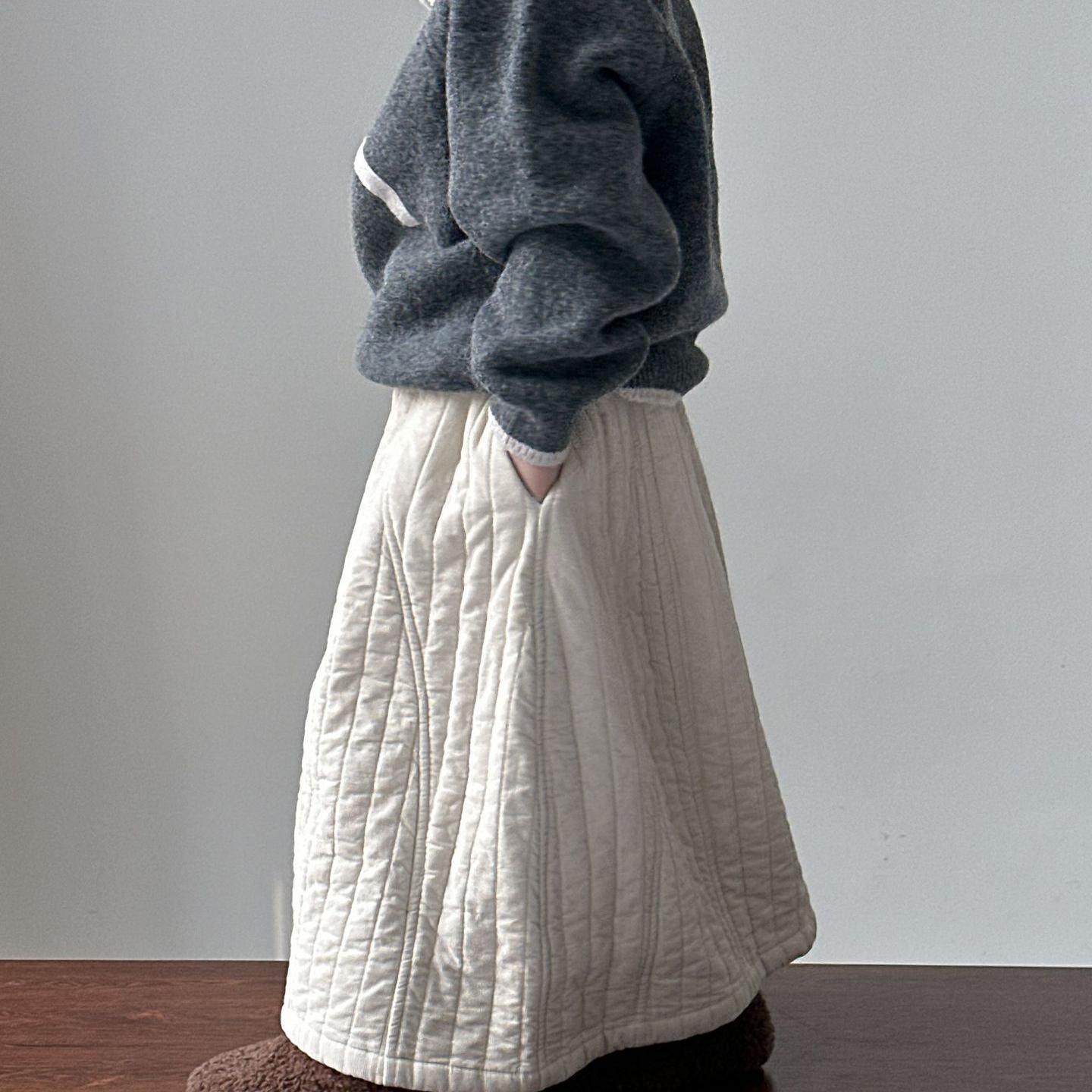 女童韩版纯色休闲绗线半身裙冬季新品女宝宝加厚百搭宽松棉裙冬裙,淘宝优惠券,粉丝福利购,淘宝优惠卷