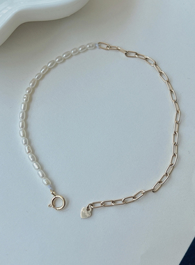 不褪色半链条设计天然珍珠手链