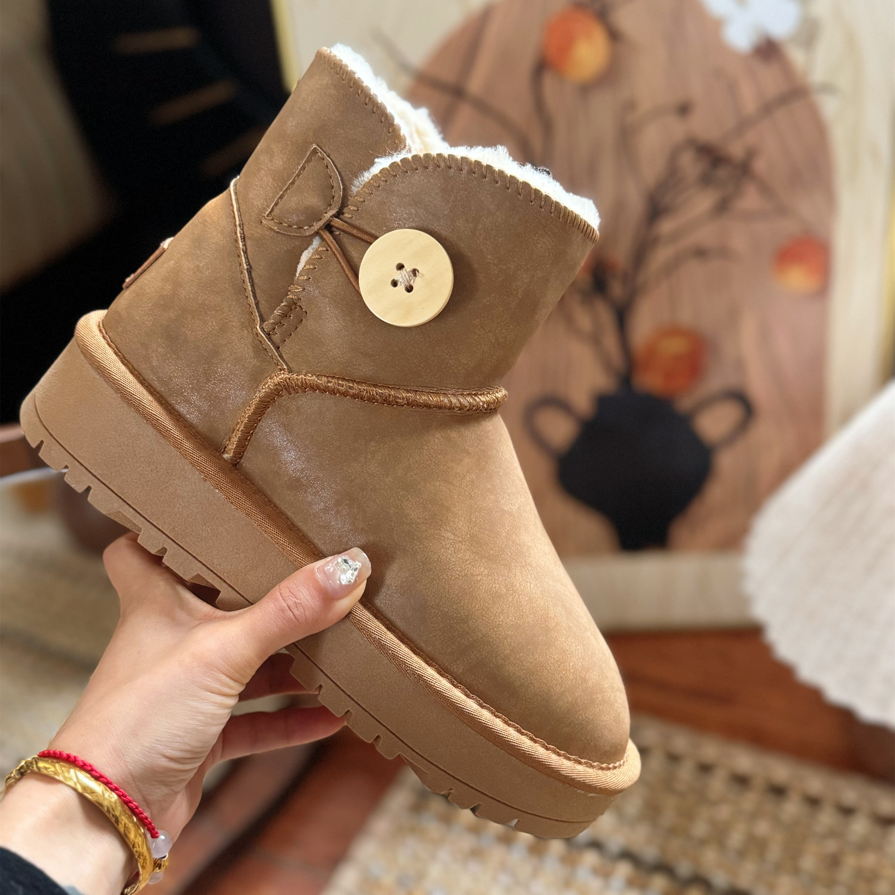 防水雪地靴女2025年冬季新款厚底增高皮毛一体东北加绒加厚棉靴子