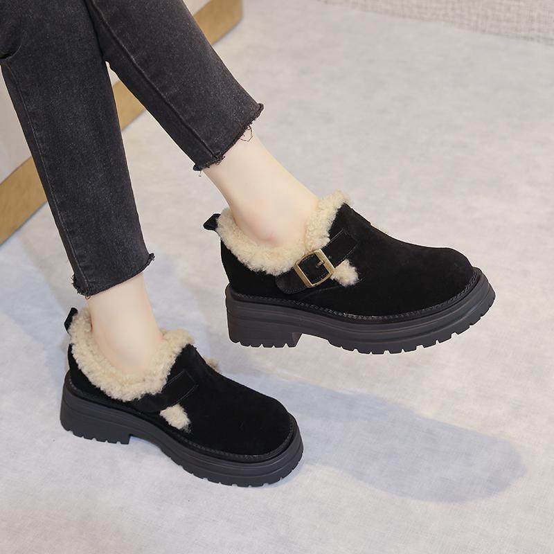 2025冬季新款真皮厚底毛毛鞋女外穿真皮真毛加厚棉鞋子加绒勃肯鞋,淘宝优惠券,粉丝福利购,淘宝优惠卷