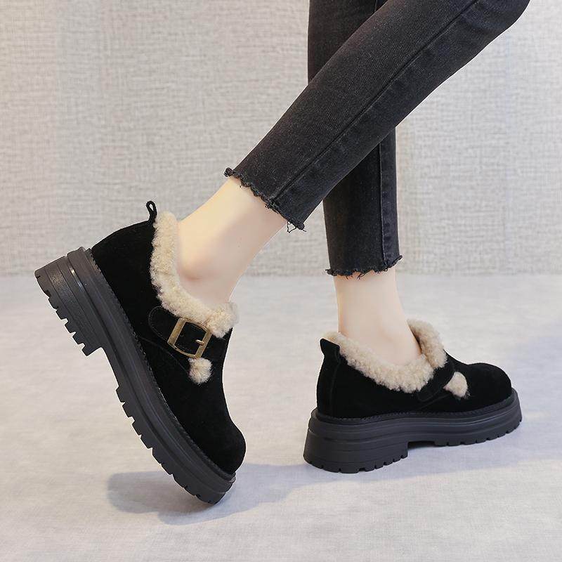 2025冬季新款真皮厚底毛毛鞋女外穿真皮真毛加厚棉鞋子加绒勃肯鞋,淘宝优惠券,粉丝福利购,淘宝优惠卷