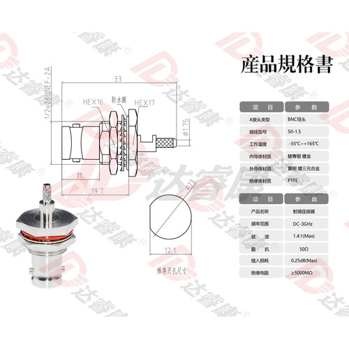 BNC-KY-1.5开天窗  BNC母头 接-1.5馈线BNC接头大六角防水连接头 - 图3