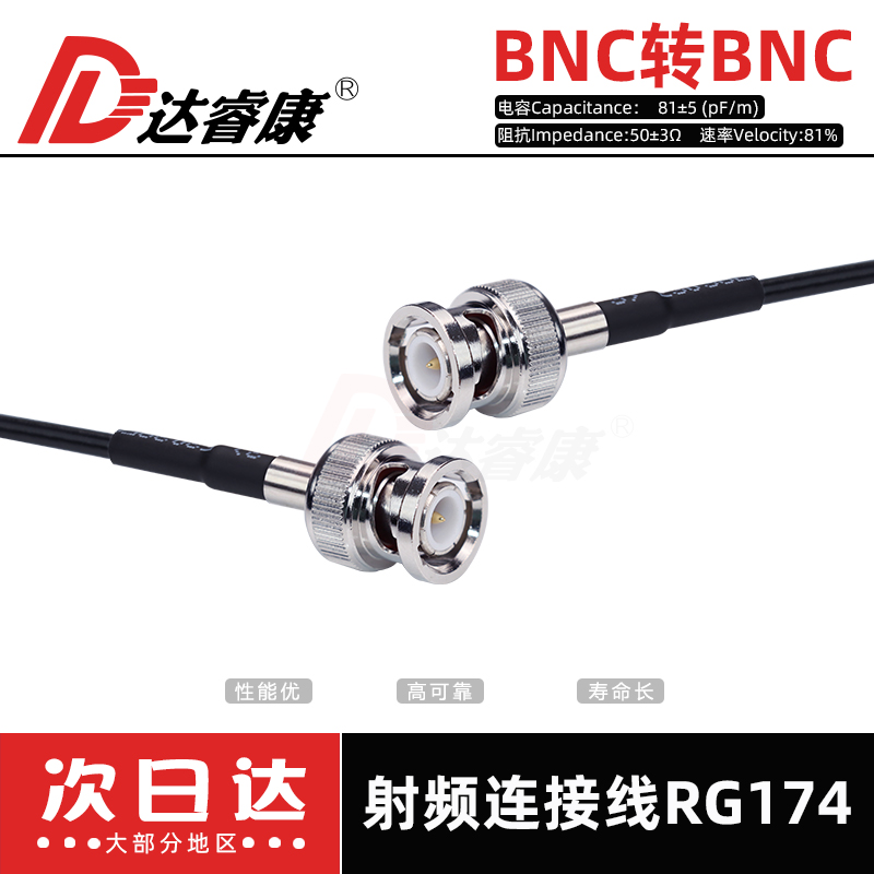 BNC公头转公头 BNC双公头 BNC-J转BNC延长线50-1.5 RG174纯铜线 - 图0