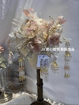 Monarchs (weaseler) pink drop glue sweet and short flowing Su hairpin original Chinese bridal ornament
