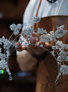 君心家 个性流苏皇冠耳环套装新娘主纱仪式王冠结婚头饰