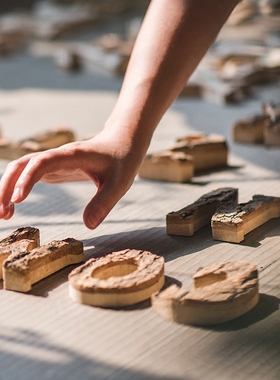 DIY道具英文字母装饰天然树皮实木白桦木复古木质墙贴墙饰装饰