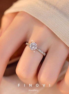 求婚戒指莫桑石钻戒一克拉戒指女情侣对戒纯银订婚结婚婚戒送女友