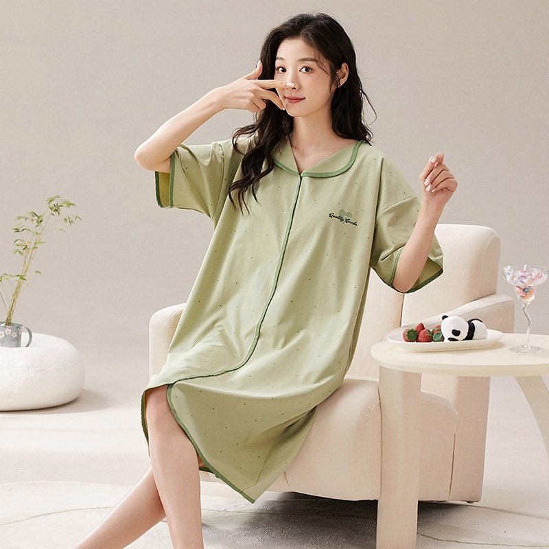 舒适棉睡裙女春夏季2024新款长袖开衫宽松待产孕妇带胸垫睡衣连衣,淘宝优惠券,粉丝福利购,淘宝优惠卷