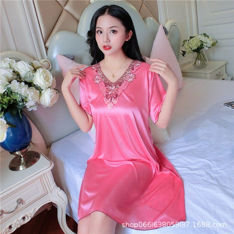 夏季新款花边冰丝成熟款睡衣女士大码家居服宽松短袖睡裙女,淘宝优惠券,粉丝福利购,淘宝优惠卷