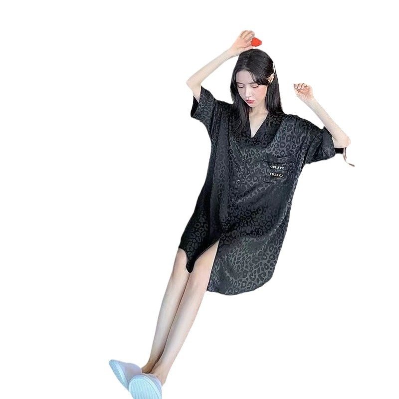 2024新款夏季睡裙提花冰丝轻奢洋气睡衣女五分袖印花家居服,淘宝优惠券,粉丝福利购,淘宝优惠卷