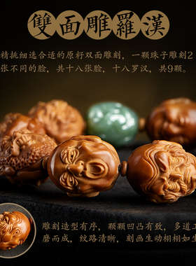 碧玉貔貅核桃十八罗汉佛头手串