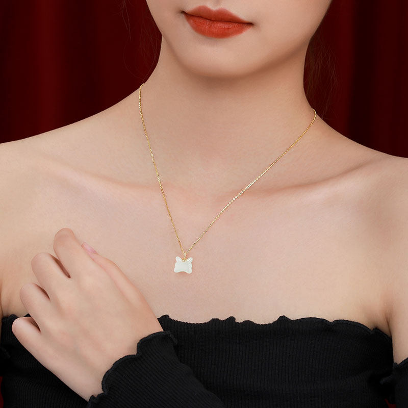 和田玉老虎生肖女18k金轻奢锁骨链 淘运阁项链