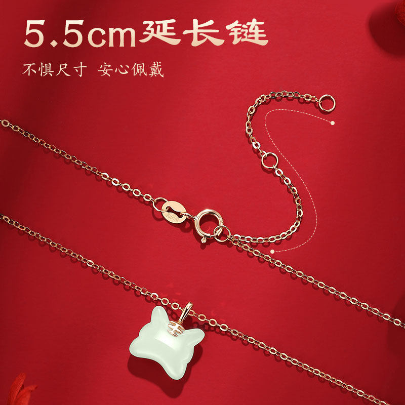 和田玉老虎生肖女18k金轻奢锁骨链 淘运阁项链