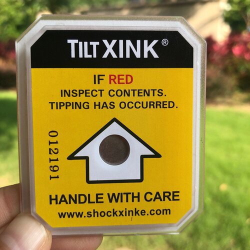TILTXINKE黄色防震标签进口物流运输监测倾斜防震防撞防冲击标签 - 图0