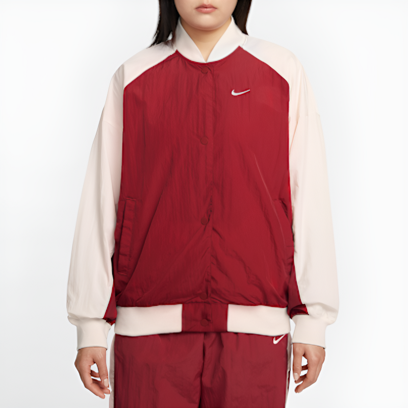 耐克女子夹克Oversize风新年款红色拼接撞色棒球领外套IF0333-613,淘宝优惠券,粉丝福利购,淘宝优惠卷