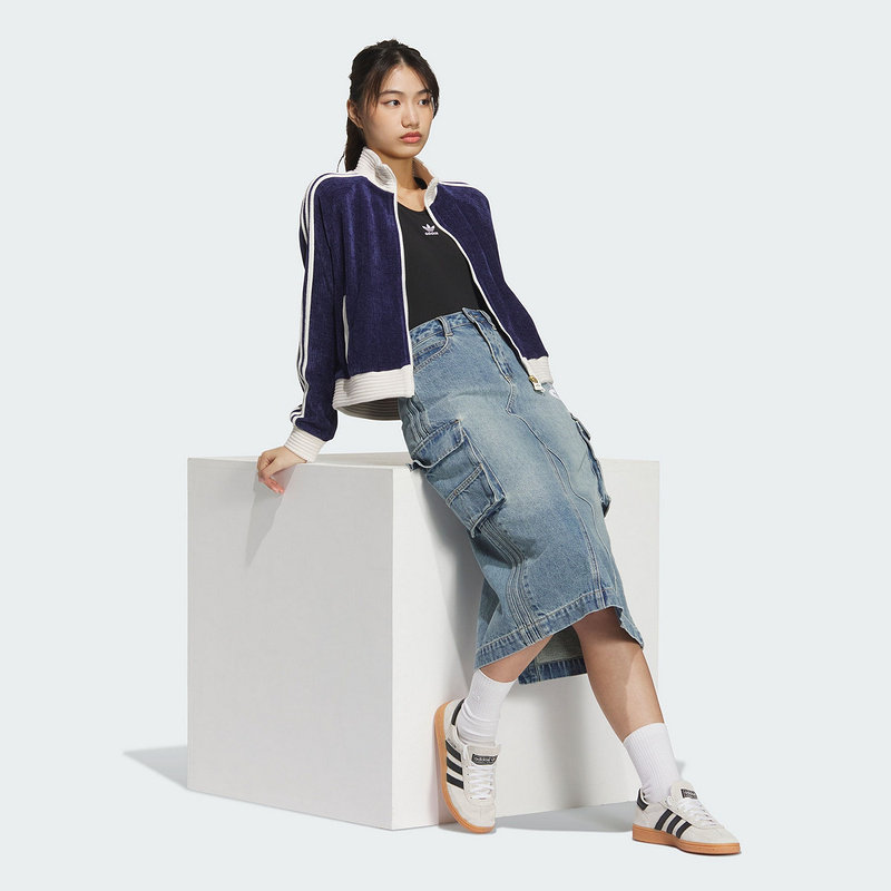 adidas阿迪达斯复古丝绒立领夹克春女三叶草双拉链针织外套JN0724,淘宝优惠券,粉丝福利购,淘宝优惠卷