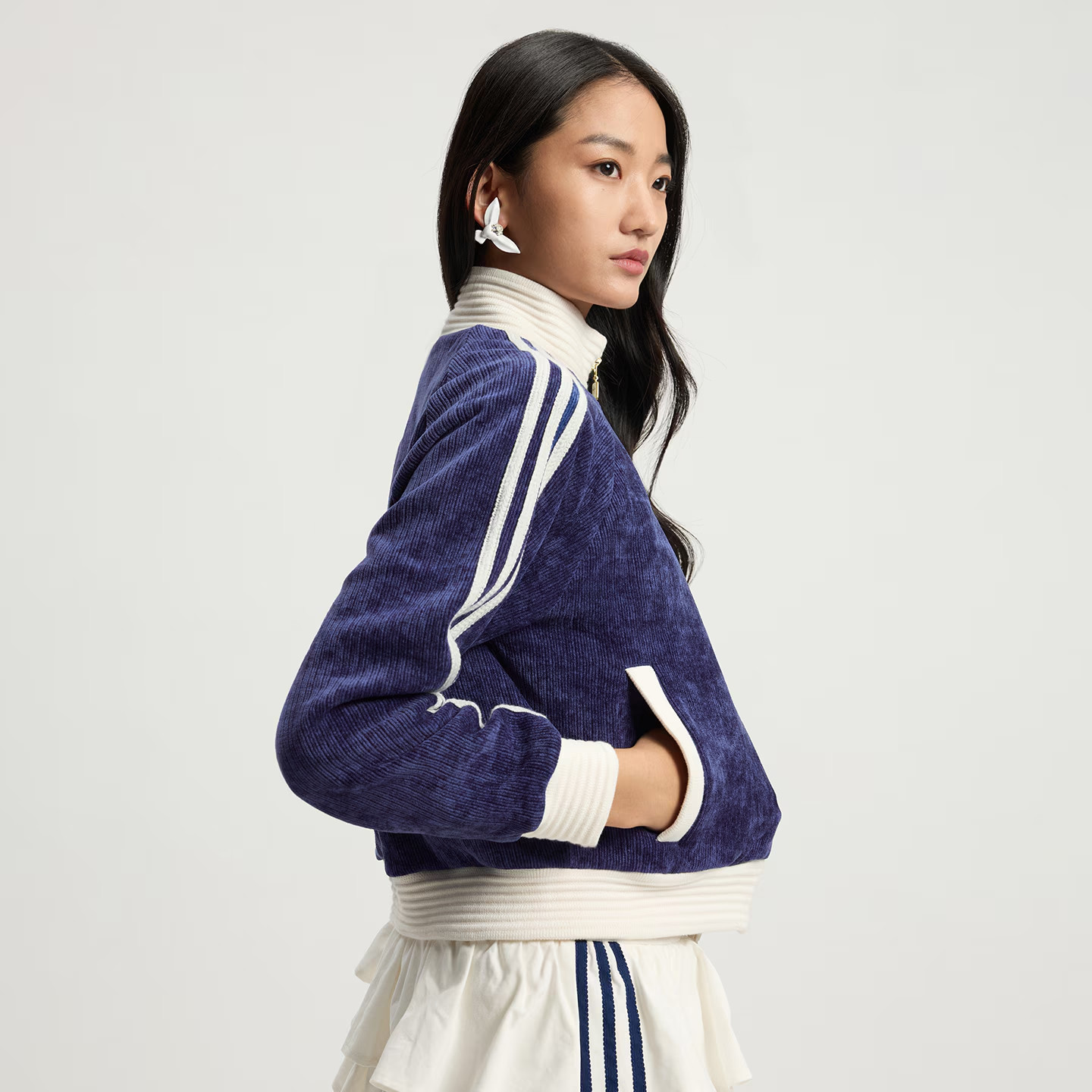 adidas阿迪达斯复古丝绒立领夹克春女三叶草双拉链针织外套JN0724,淘宝优惠券,粉丝福利购,淘宝优惠卷