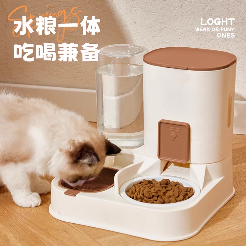 猫咪饮水机自动喂食器饮水一体不插电猫粮碗猫食盆狗食盆喝水双碗-图1