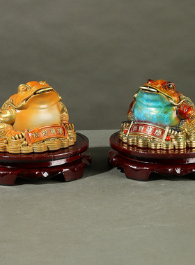 彩绘黄铜金蟾摆件三足蟾蜍开业前台送礼店铺办公室金蝉装饰摆件