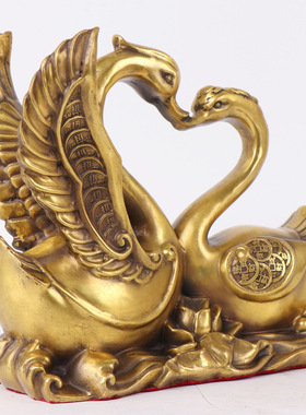 铜天鹅亲吻 鸳鸯 天鹅溪水摆件 精致创意轻奢天鹅情侣客厅卧室